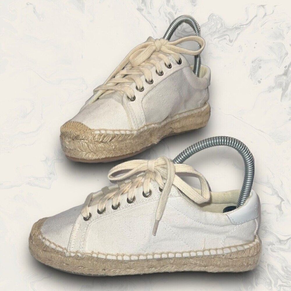 Soludos White Cream Canvas Espadrilles Lace Up Comfort Shoes Women’s Size 6